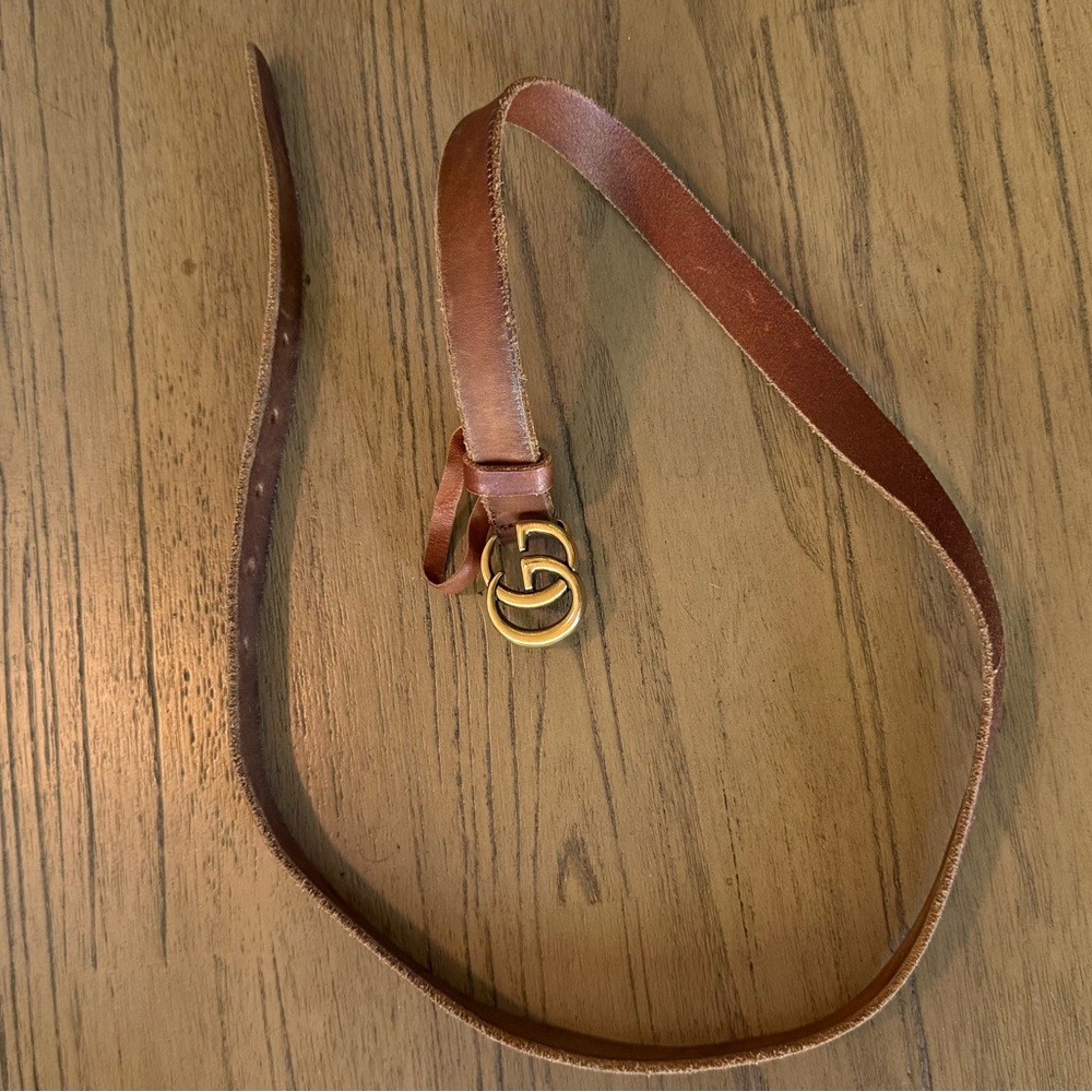 Gucci Tan Leather Belt with Gold Interlocking Buckle